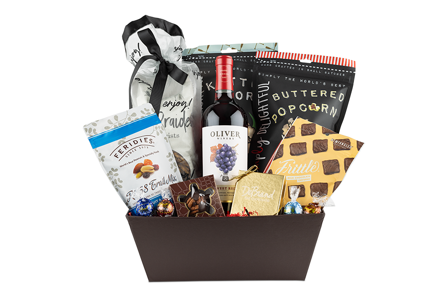 Movie Night Gift Basket with Oliver's popular Sweet Red & gourmet treats