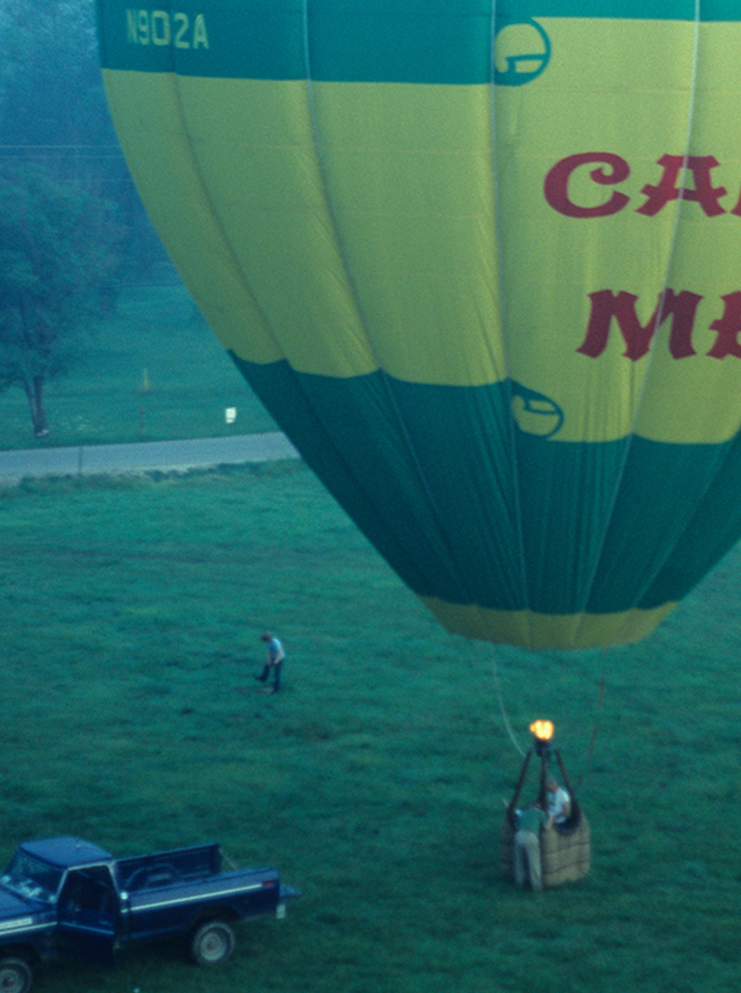 The Camelot Mead balloon prepares for takeoff at Griffy Lake dam.