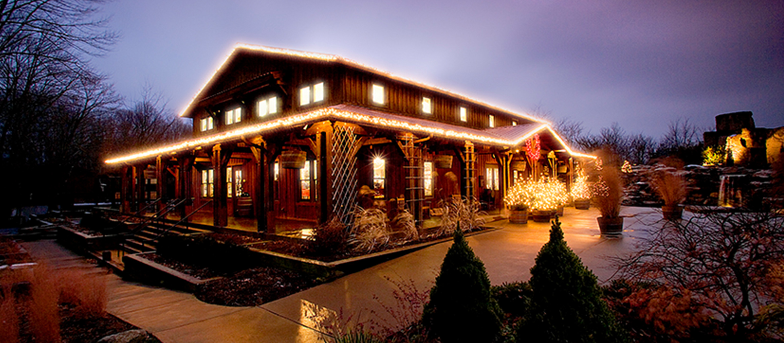 Oliver Winery with holiday lights.