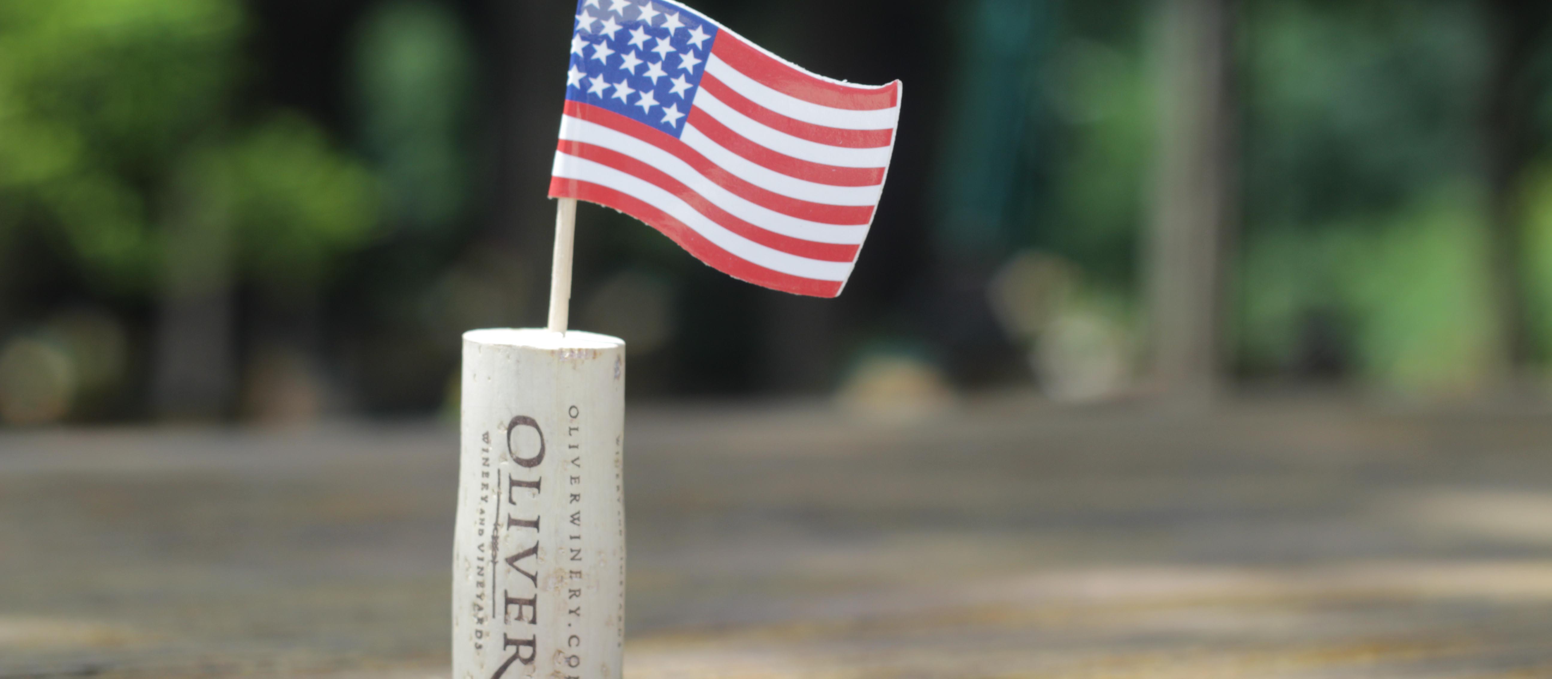 Oliver Winery cork with American flag.