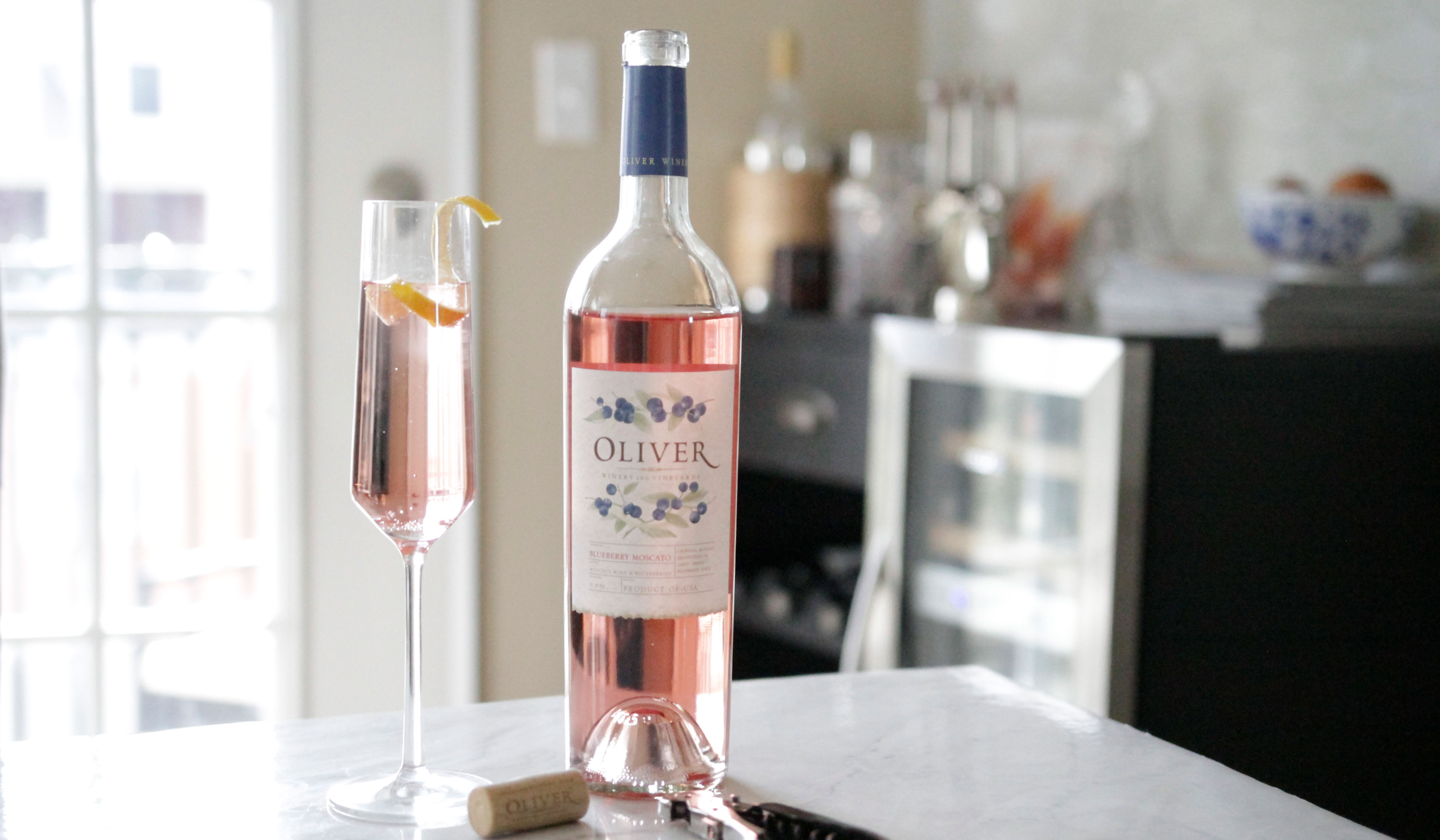 Oliver Winery Blueberry Moscato with Wine Cocktail in a Flute