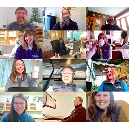 Twelve of Oliver Winery's staff members meet over a video call