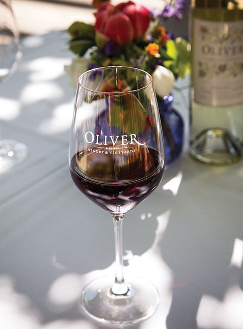 Table setting for a private event at Oliver Winery.