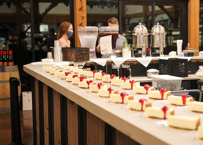 Dessert set up on the Main Tasting Room bar for a rehearsal dinner.