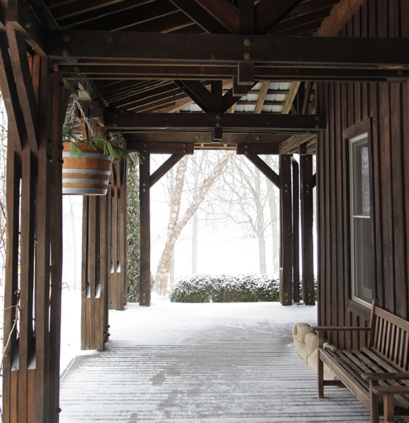 A wintry scene at the Oliver Winery Tasting Room.