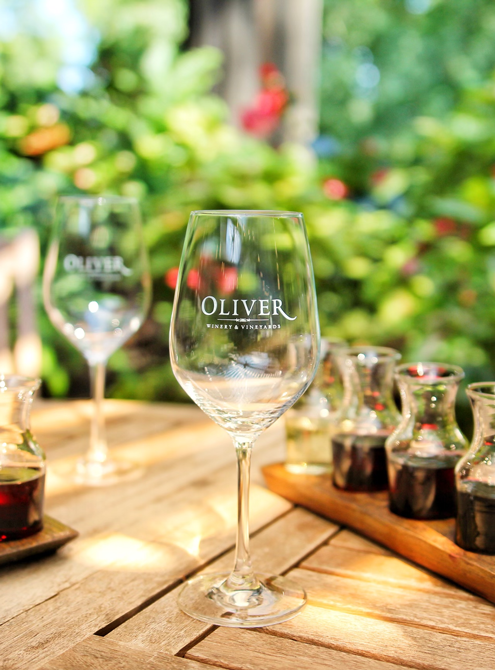Oliver Winery reserved guided flights include up to 6 wines and small bites