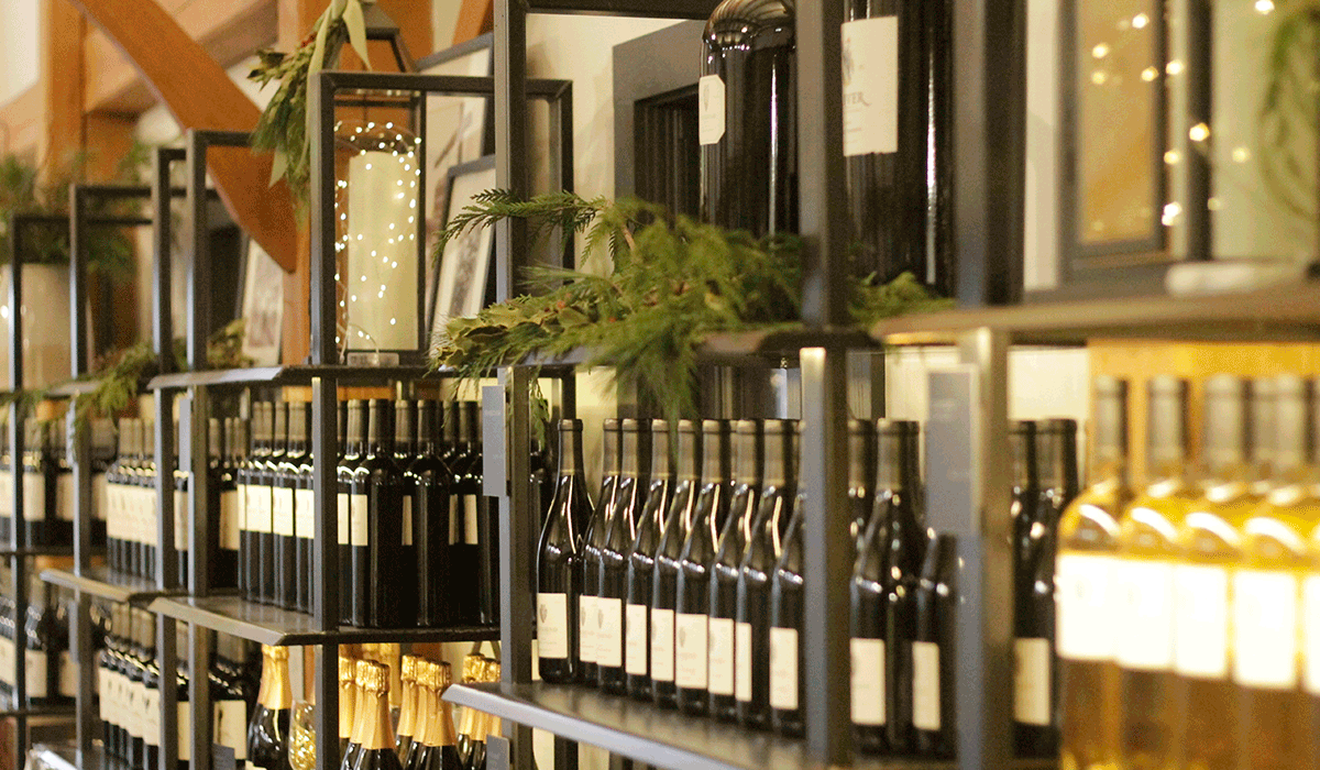 The Oliver Winery Tasting Room is decked in holiday cheer.
