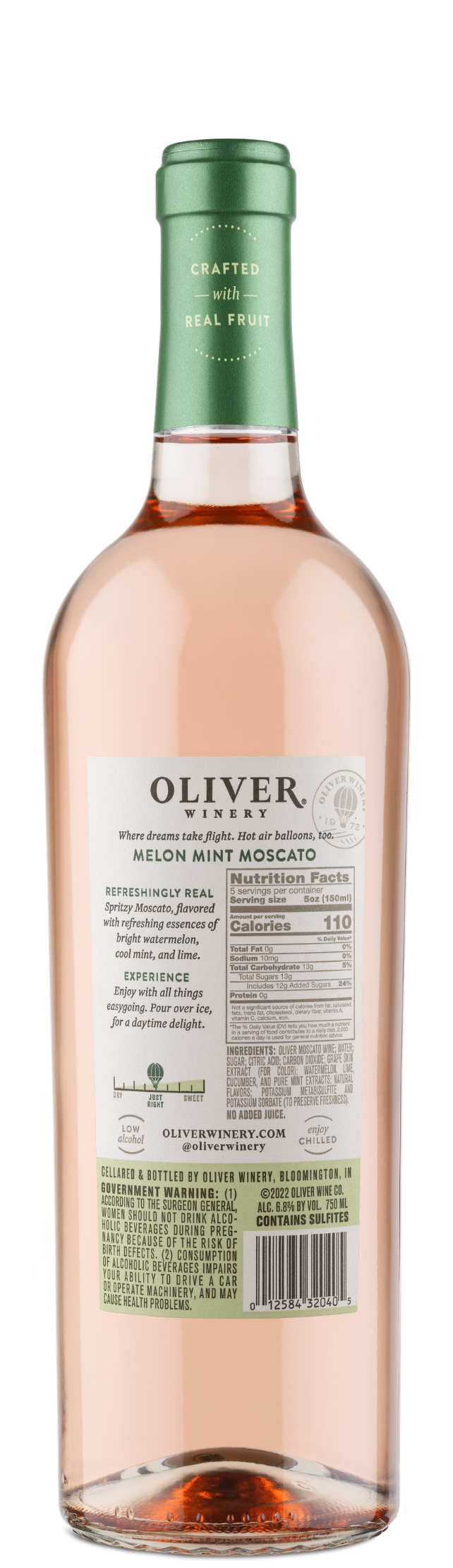 Melon Mint Moscato, new from Oliver Winery, is a low alcohol wine with natural fruit flavors and extracts. 