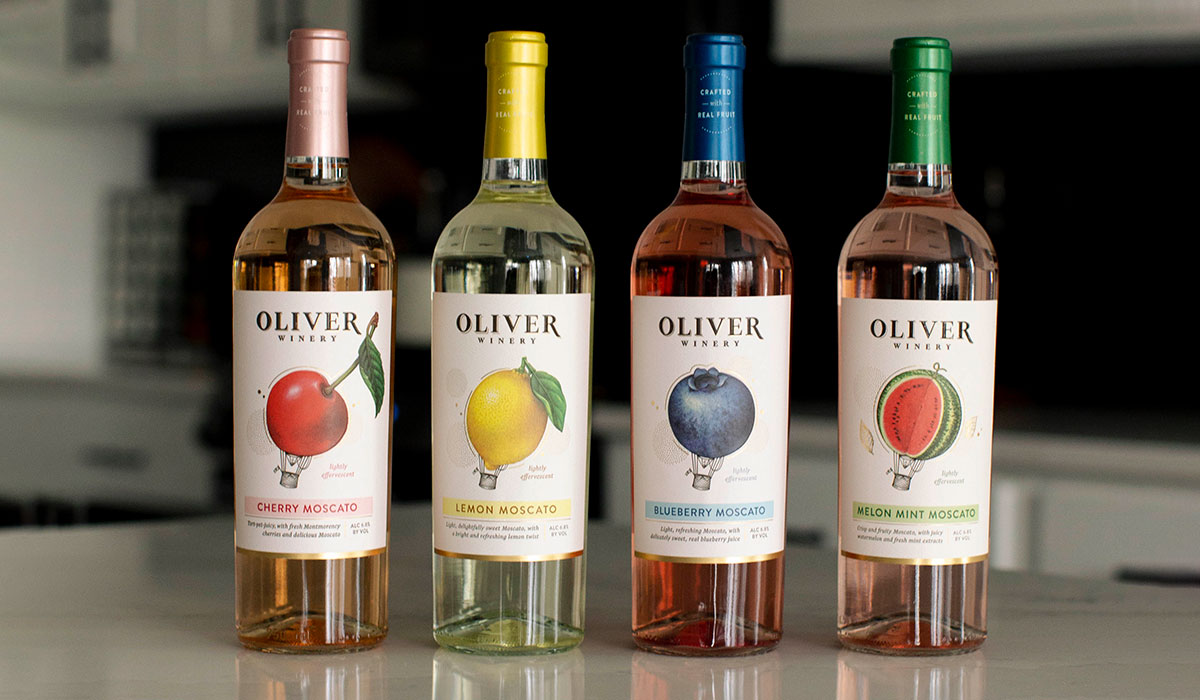 Oliver Winery Real Fruit Moscatos are a refreshingly real, guilt-free pleasure. A ready-to-share delight.