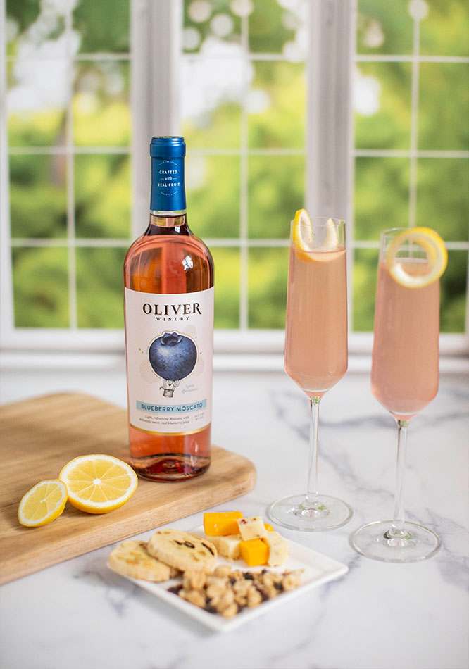 Oliver Winery's bubbly & bright Blueberry Moscato is perfect for using in refreshing cocktails.