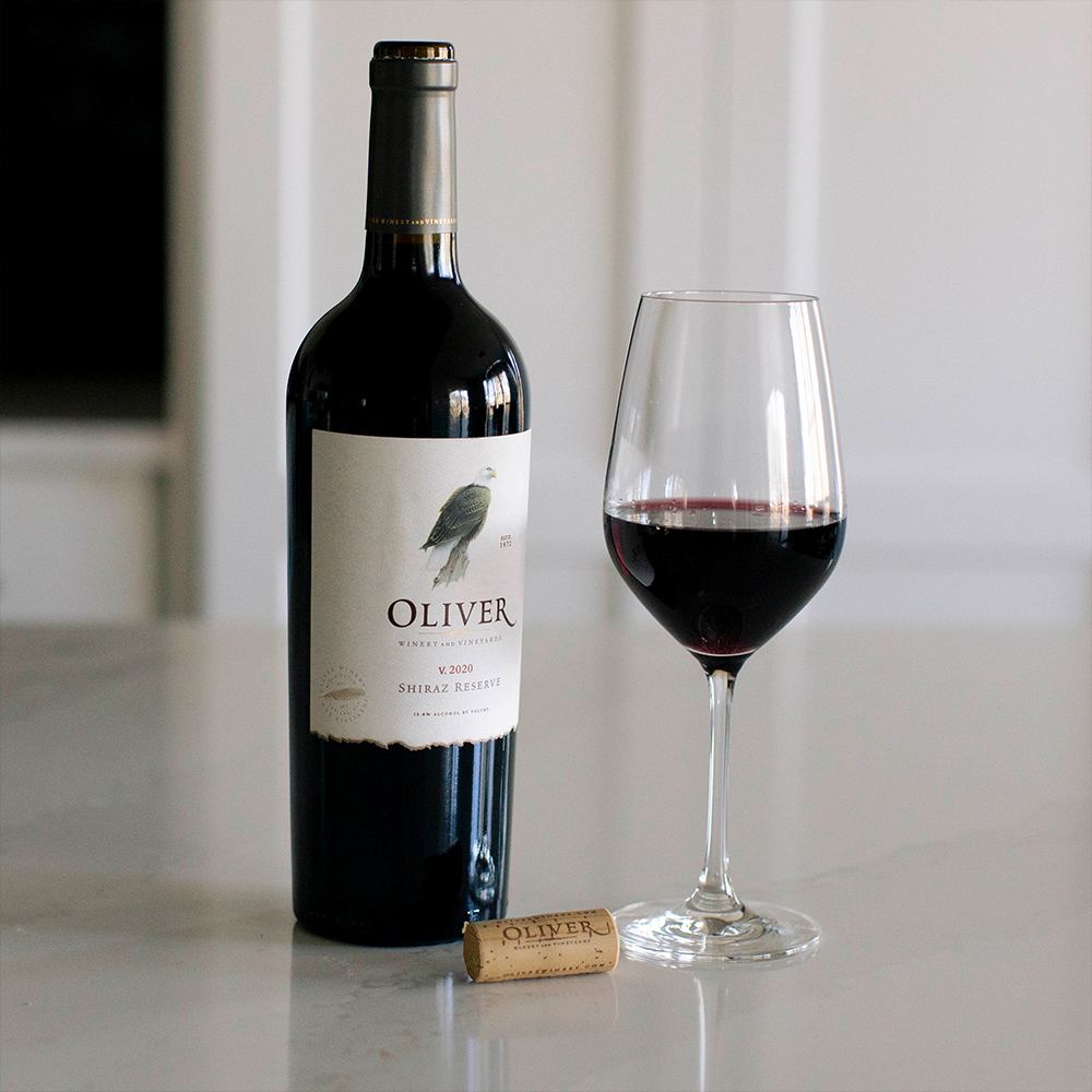 A glass of Shiraz with an Oliver cork.