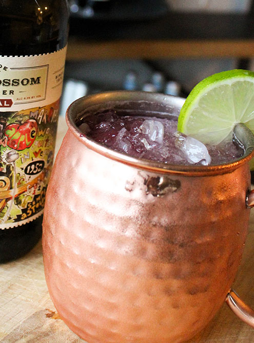 The refreshingly fruity Cranberry Cider Mule, made with Oliver Winery's Original Beanblossom Hard Cider.