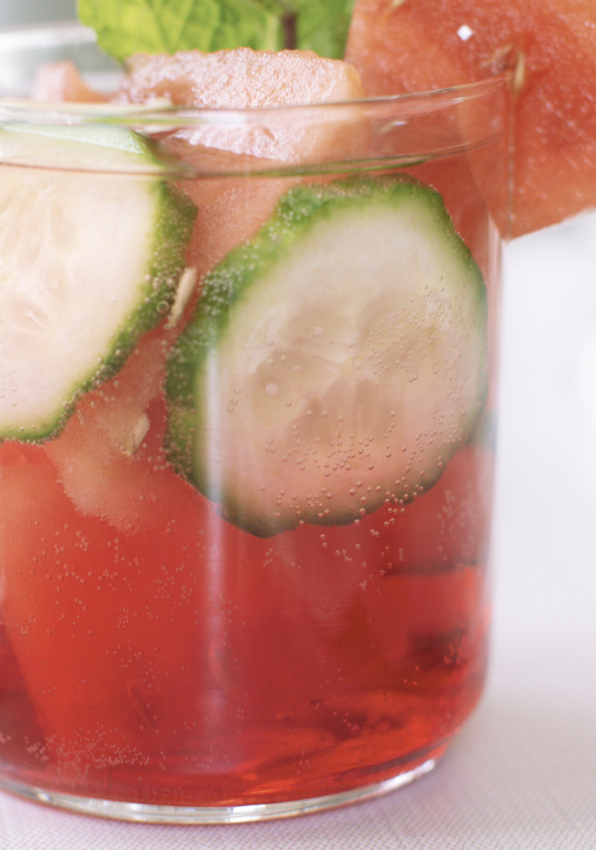 Light Melon Mint Cocktail with watermelon, cucumber, and mint