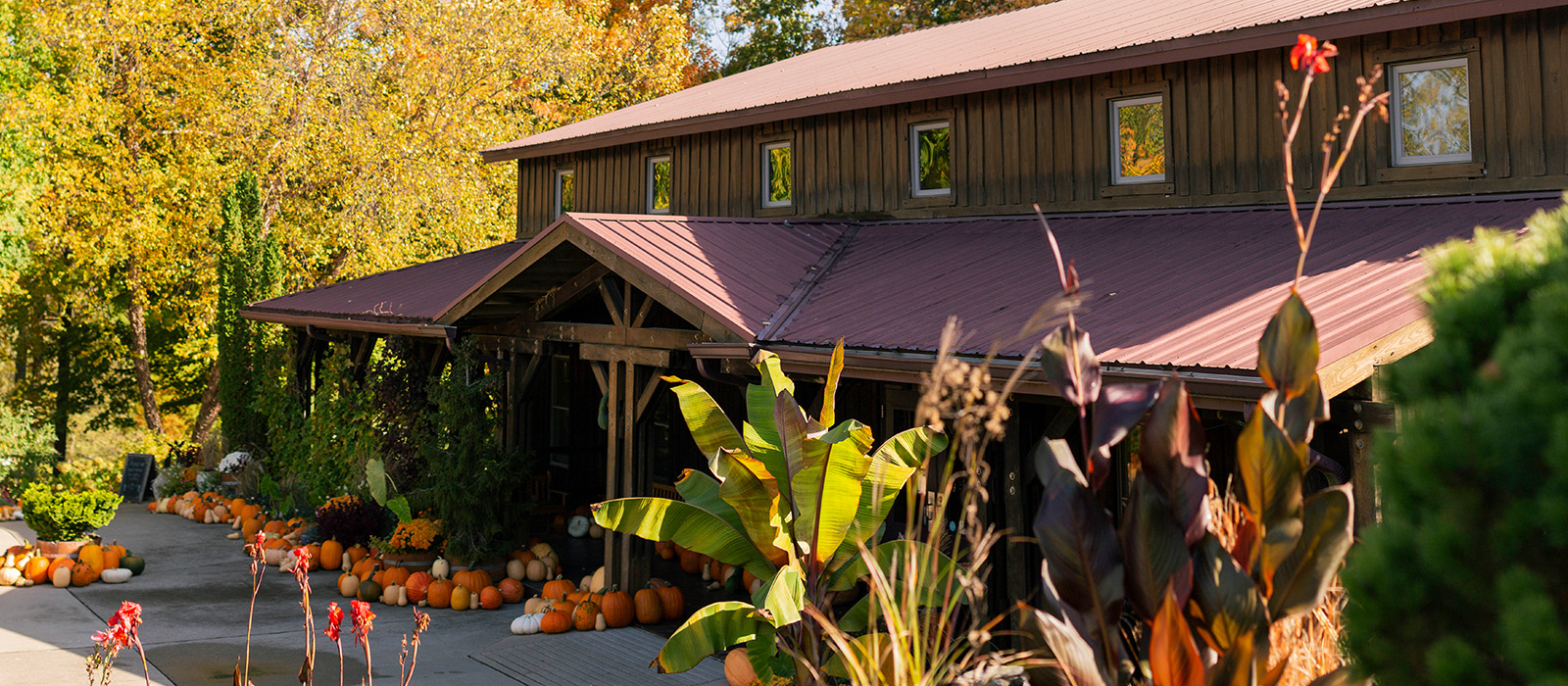 Oliver Winery tucked among beautiful fall foliage.