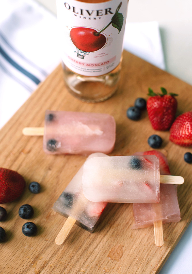 Oliver Winery Real Fruit Moscato popsicles on a hot summer day.