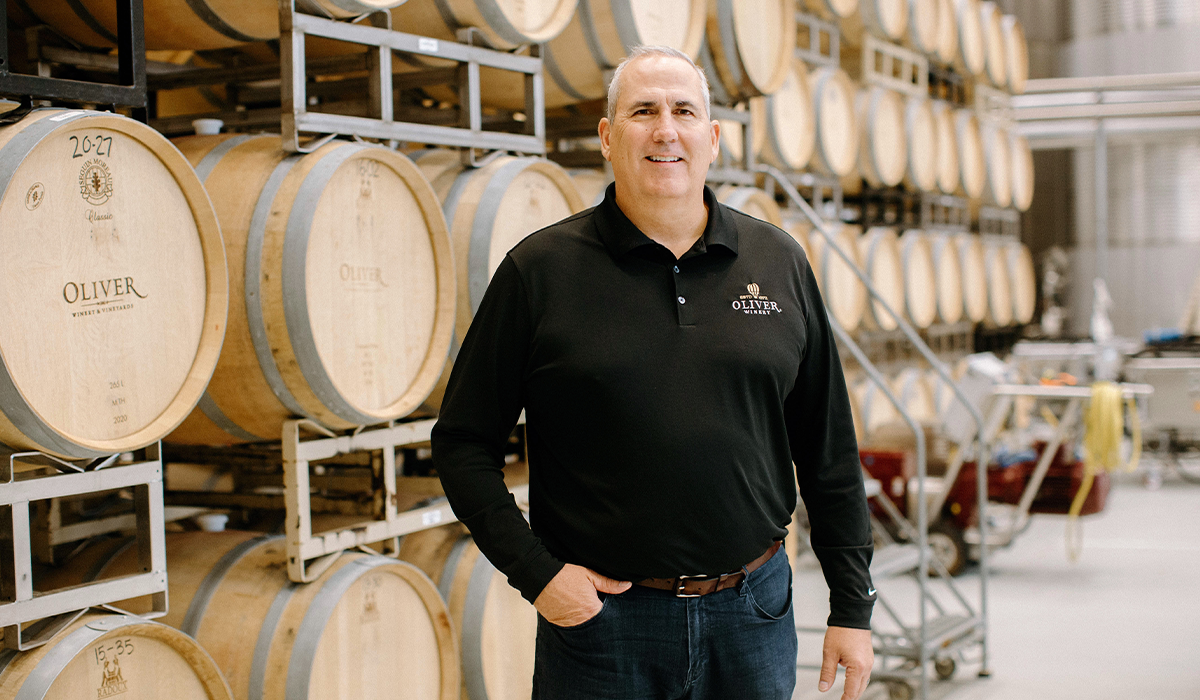 Pat Brown, Oliver Winery CEO at the company's Bloomington, Indiana headquarters.