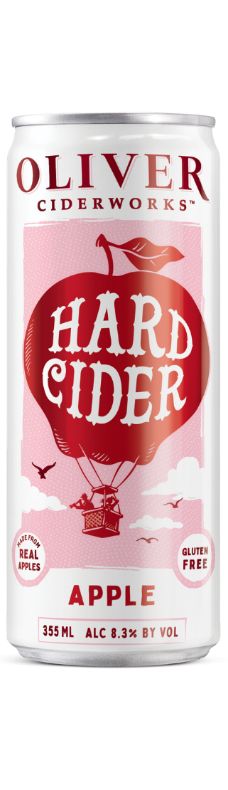 Oliver Ciderworks Apple Hard Cider can front view, a hard cider made with real fruit and a crisp, clean finish