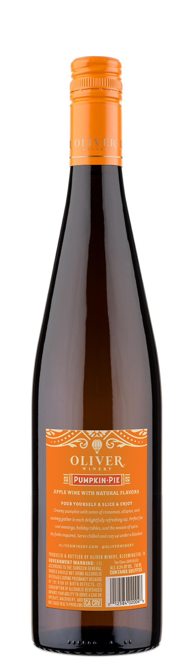 Oliver Winery Pumpkin Pie Wine Back Bottle Shot