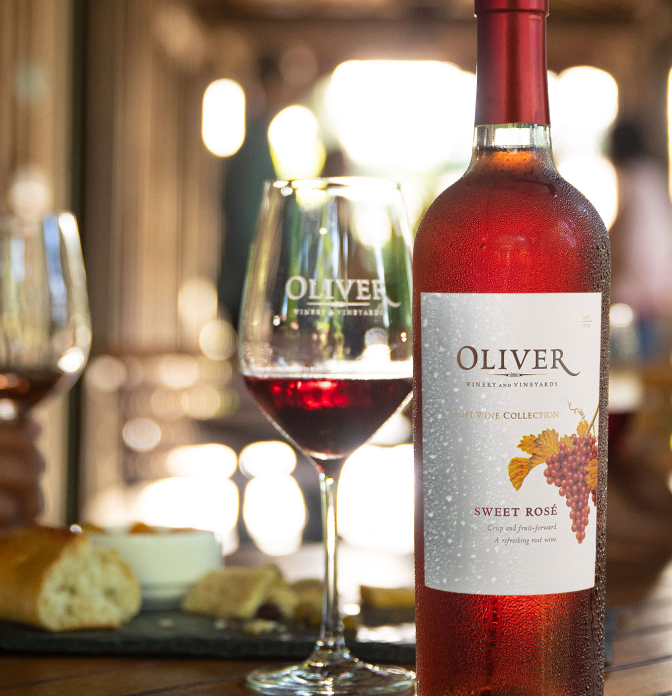 Oliver Winery Soft Rosé on a table